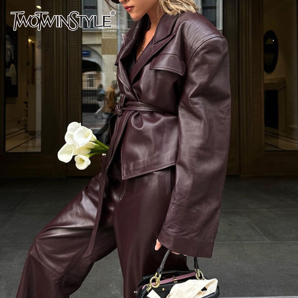 Winter Clothing Vintage - TWOTWINSTYLE Vintage PU Leather Two Piece