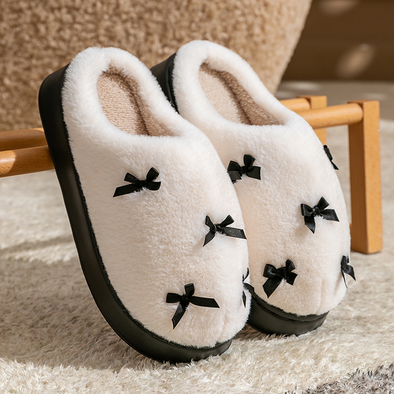 Winter Clothing Material - Fashion Women's Bow Slippers Winter Indoor