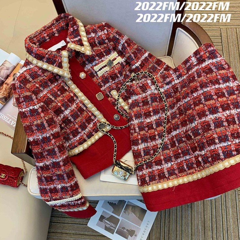 Women Elegant Tweed Red Suit J - Winter Clothing Vintage recension och pris