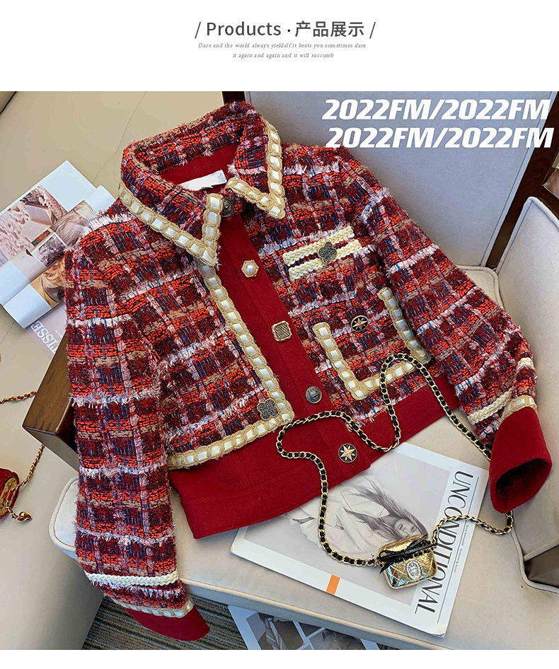 Women Elegant Tweed Red Suit J - Winter Clothing Vintage recension och pris