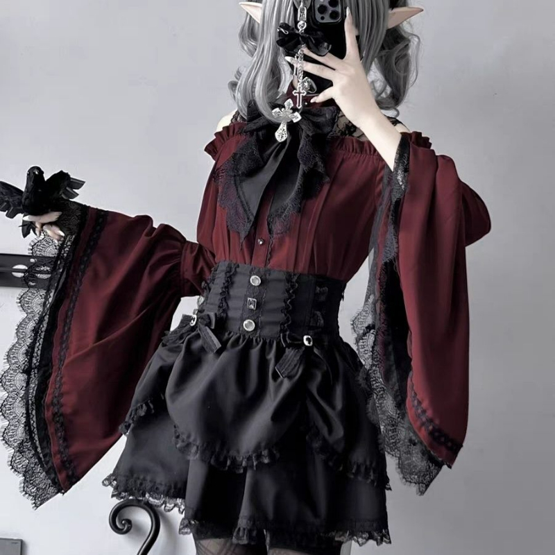 Gothic Y2k Lolita Style Shirts - Winter Clothing Vintage recension och pris